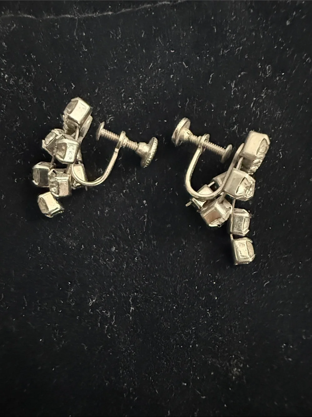 Crystal Cluster Drop Clip-on Earrings - White/Silver